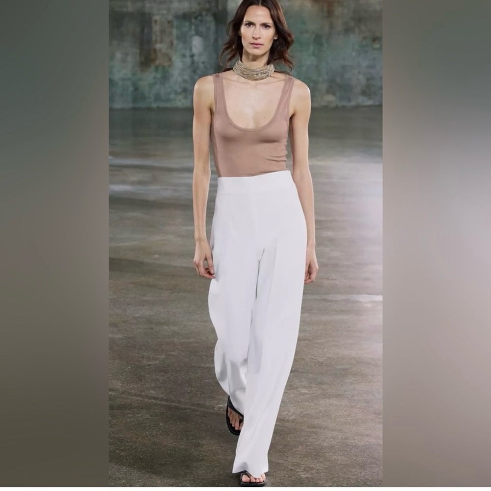 Zara High Waisted Zipper Pants ZW Collection White color